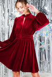 Burgundy Front Key Hole Velvet Dress