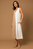 Taupe-White Color Block Midi Dress