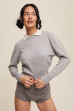 Grey Zipper Slit Fitted Knit Sweater