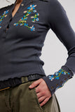 Free People Fleur Embroidered Cuff Graphite Combo