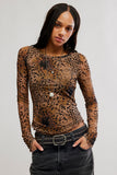 Free People Lilly Printed Long Sleeve Brown Combo