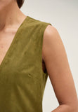 Olive V Neck Suede Shift Mini Dress