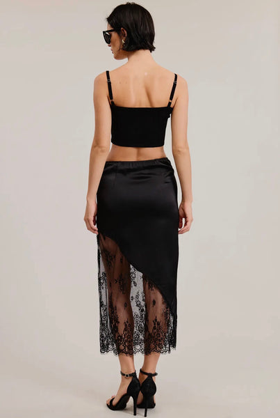 Black Asymmetrical Satin Lace Skirt