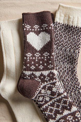 Free People Nordic Knit Sock Pack Brown Combo