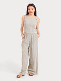 Black Cream Striped Pleated Top