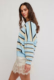 Free People Striped Alma Pullover Ice Blue Combo