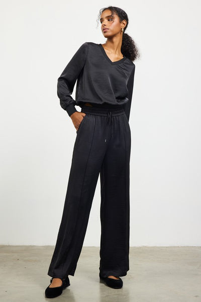 Black Elastic Waist Wide Leg Pant