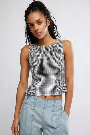 Free People Sunfaded Top Black and White Comb