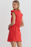 Red Quilted Ruffle Dress