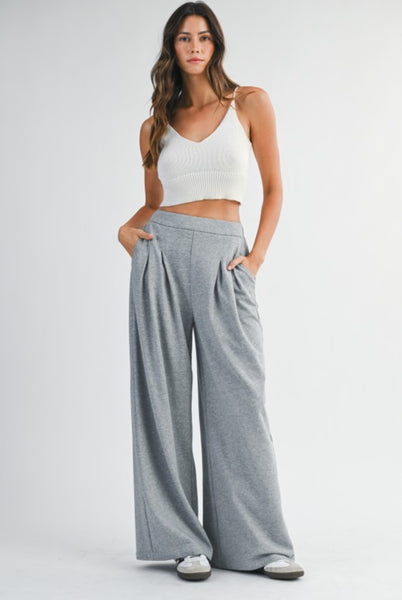 Grey Front Pleated Pants