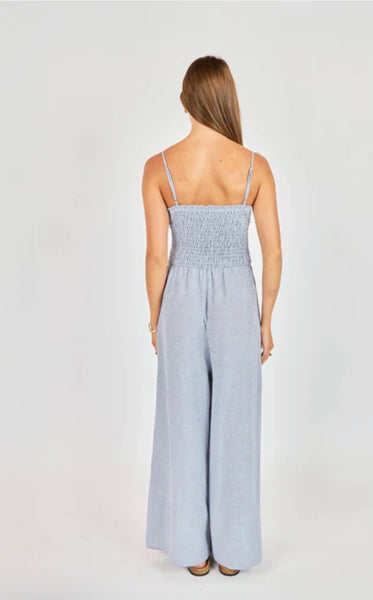 Blue Garden Sun Smocked Jumpsuit