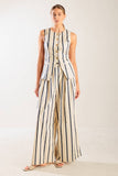 Ecur/Navy Striped Wide Leg Pant