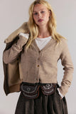 Free People School Girl Cardi Feather Grey Melange Taupe
