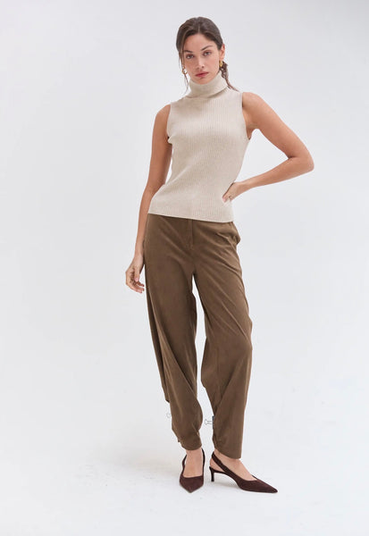 Oatmeal Turtle Neck Sleeveless Top