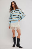 Free People Striped Alma Pullover Ice Blue Combo