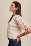 Cream Crochet Sleeve Knit Top