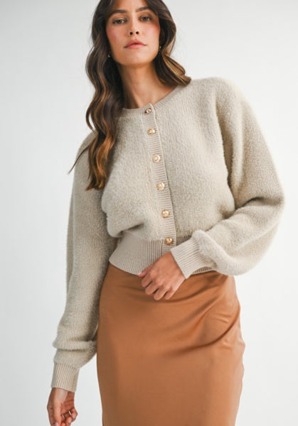 Taupe Knit Gold Button Cardigan