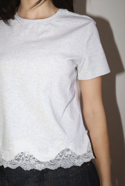 Light Grey Lace Trim Short Sleeve Top