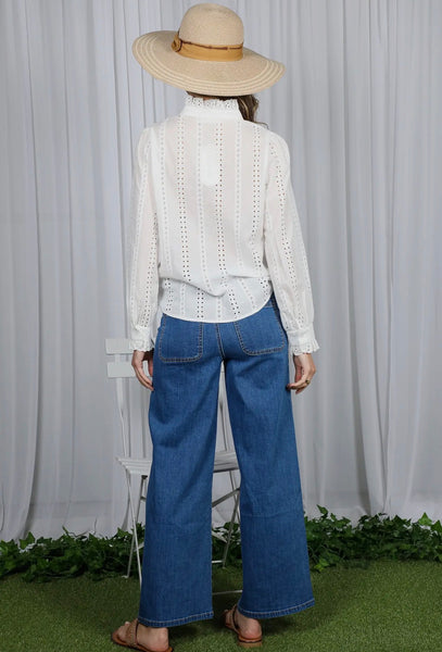 Off White Ruffled Eyelet Lace Blouse