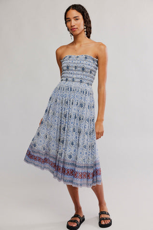 Free People Ravenna Printed Maxi Skirt Blue Bird Combo