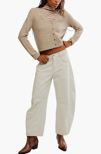 Free People School Girl Cardi Feather Grey Melange Taupe