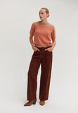 Taupe/Orange Stripe Short Sleeve Sweater Top