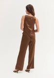 Dark Brown Satin Pull On Pants