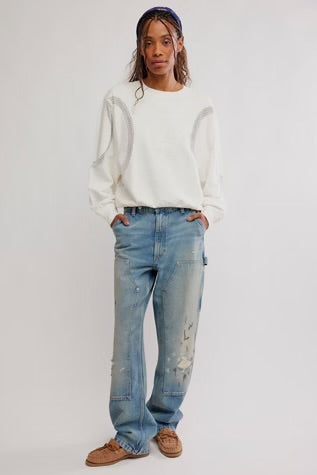 Free People Love Lace Sweatshirt Clean Ivory