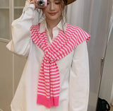 Striped Design Knotless Shawl Pink