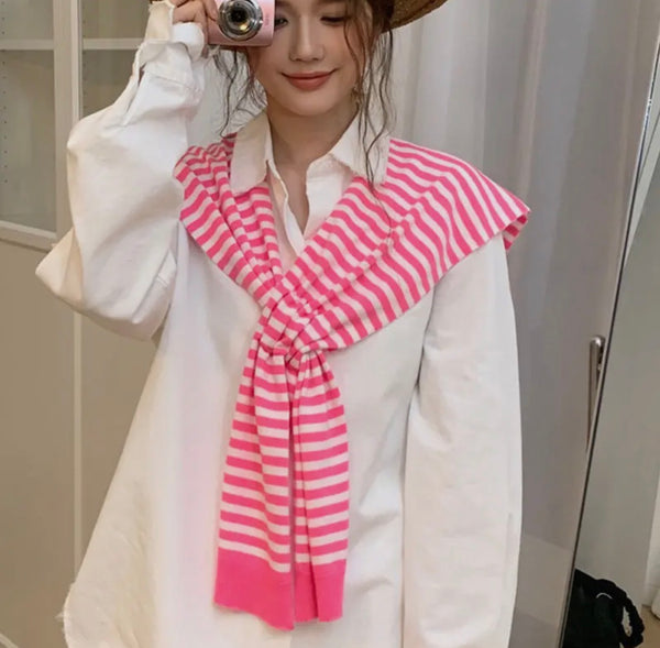 Striped Design Knotless Shawl Pink