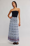 Free People Ravenna Printed Maxi Skirt Blue Bird Combo