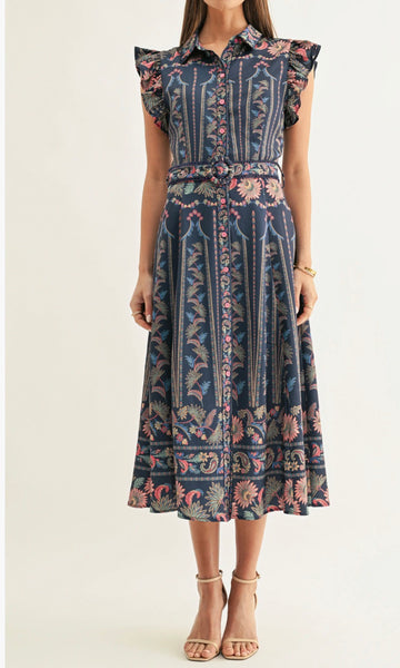 Navy Multi Shirt Midi Dress