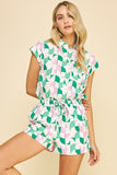 Green Printed Button Down Blouse
