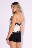 Champagne Lace Trim Asymmetrical Hem Top