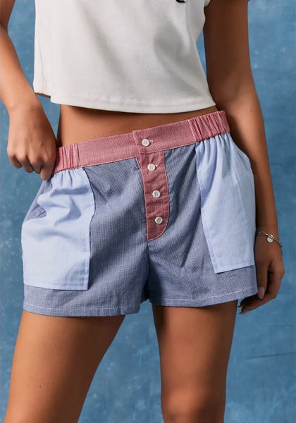 Low Rise Navy-Multi Gingham Shorts