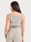 Black Cream Striped Pleated Top
