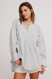 Free People Alana Linen Tunic Blue & White Combo