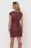 Burgundy V Neck Faux Leather Dress
