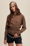 Mocha Zipper Slit Fitted Knit Sweater