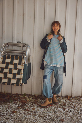 Free People All Love Stripe Pocket Tee Blissful Blue Combo
