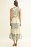 Green Multi Mixed Media Flared Midi Skirt