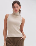 Oatmeal Turtle Neck Sleeveless Top