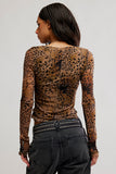 Free People Lilly Printed Long Sleeve Brown Combo