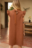 Brown Chiffon Textured Knit Dress