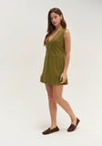 Olive V Neck Suede Shift Mini Dress