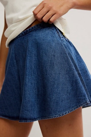 Free People Paradise Found Denim Skort Mid Indigo