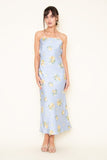 Baby Blue Floral Print Strapless Midi Dress