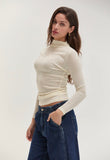 Cream Long Sleeve Mock Neck Top