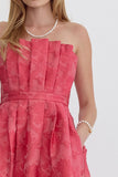 Hot Pink Embroidered Strapless Midi Dress