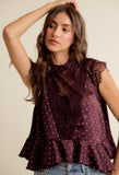 Wine/Pink Polka Dot Lace Blouse